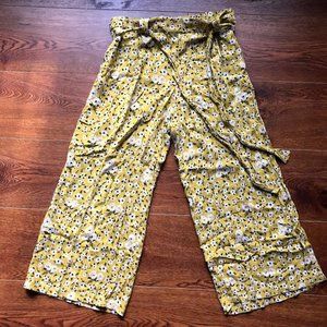 Yellow Floral Zara Culottes with Tie Waist